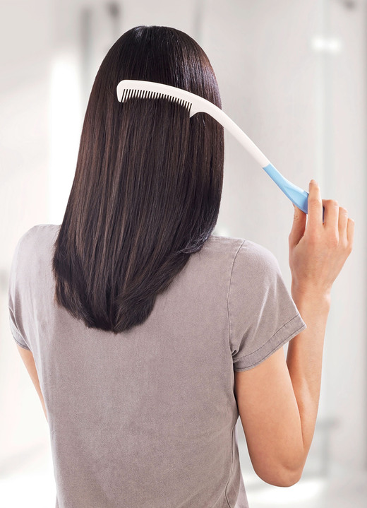 Haarstyling & Haarpflege - Haarkamm mit Anti-Rutsch beschichtetem Griff, in Farbe CREME-HELLBLAU Ansicht 1