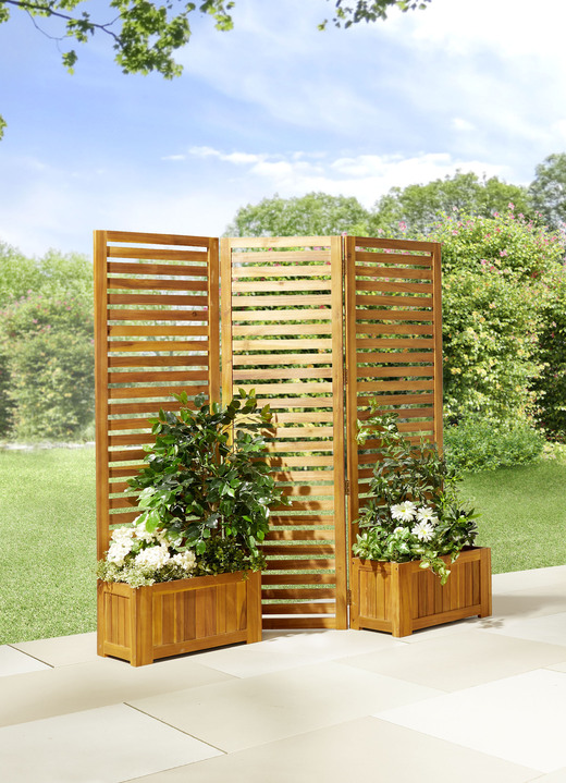 Sichtschutz & Sonnenschutz - Paravent aus Akazienholz mit 2 Kästen, in Farbe BRAUN
