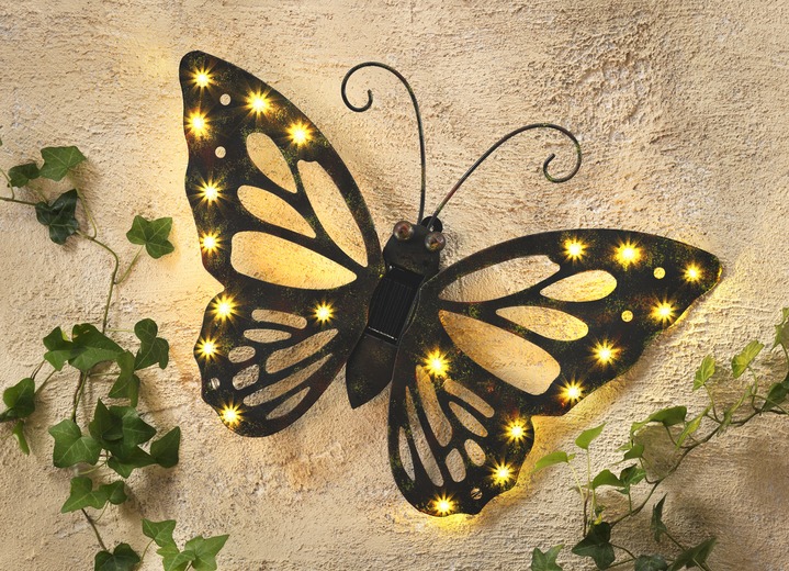 Leuchtende Dekoration - Solar Wandbild Schmetterling aus Metall, in Farbe ANTIK-BRAUN