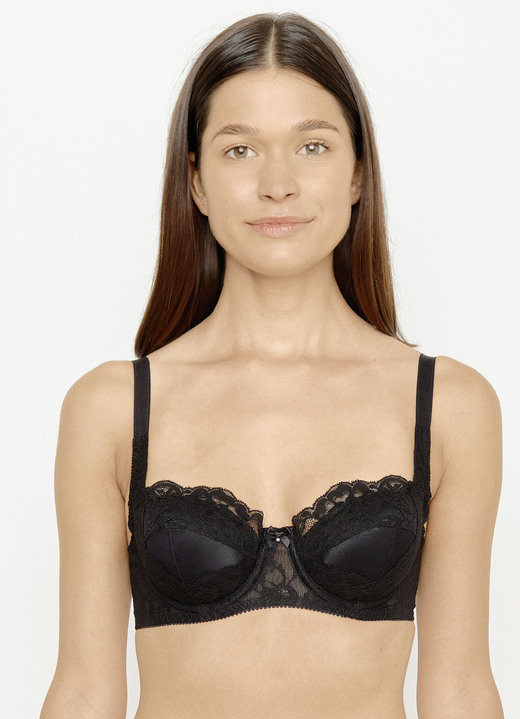 BHs - Susa Dirndl-BH mit Außenträgern, in Größe 070 bis 095, in Cup B, in Farbe SCHWARZ Ansicht 1
