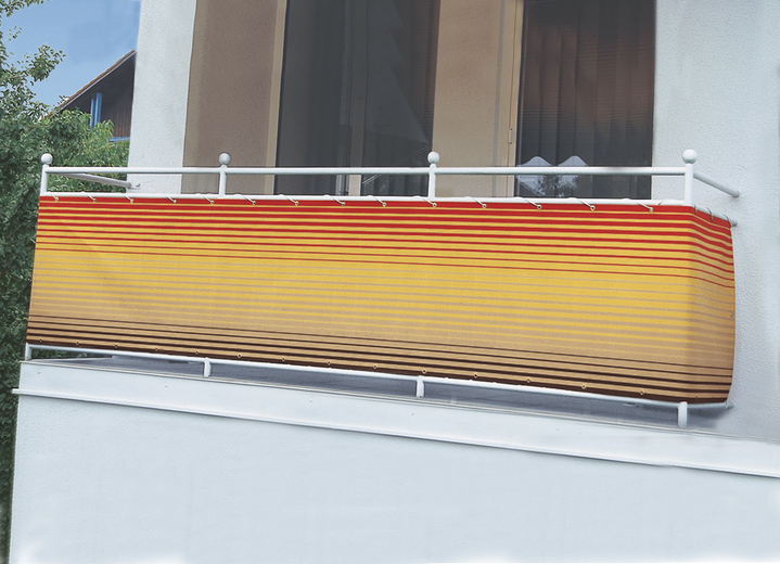Sichtschutz & Sonnenschutz - Balkonbespannung mit Ösen und Schnur, in Größe 075 (Höhe 75 cm) bis 090 (Höhe 90 cm), in Farbe BRAUN-ORANGE Ansicht 1