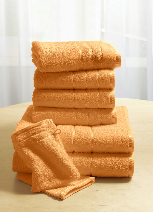 Handtücher - Weiche Walkfrottier-Handtücher aus dichtem Schingenflor, in Größe 200 (2 Handtücher, 50x90 cm) bis 210 (10-teiliges Sparset), in Farbe MANDARINE Ansicht 1