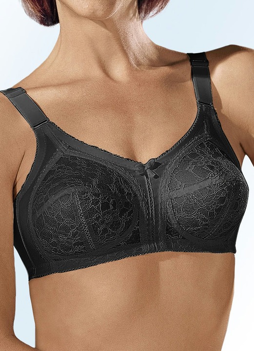 BHs - BH mit unterlegter Spitze, in Größe 080 bis 110, in Cup G, in Farbe SCHWARZ Ansicht 1