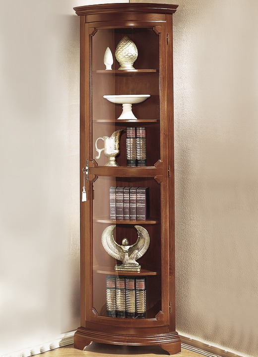 - Eckvitrine groß,1-türig, in Farbe NUSSBAUM