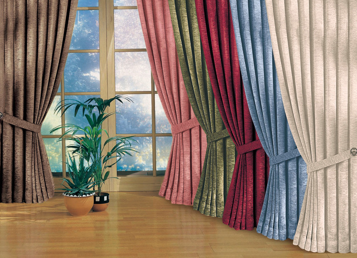 Klassisch - Fensterdekoration aus schwerer Thermo-Chenille-Qualität, in Größe 364 (H150xB135 cm) bis 464 (H245xB270 cm), in Farbe CREME, in Ausführung Mit Universalschienenband Ansicht 1