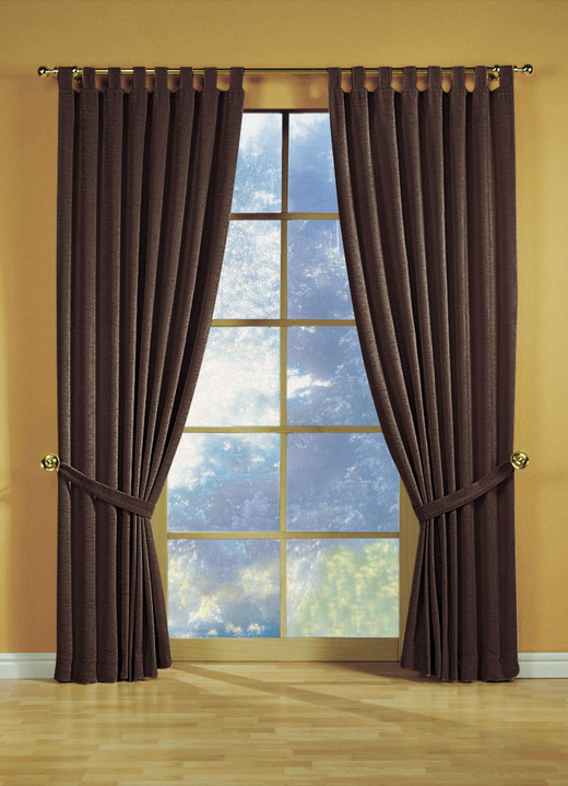 Klassisch - Fensterdekoration aus schwerer Thermo-Chenille-Qualität, in Größe 364 (H150xB135 cm) bis 464 (H245xB270 cm), in Farbe BRAUN, in Ausführung mit Schlaufen Ansicht 1