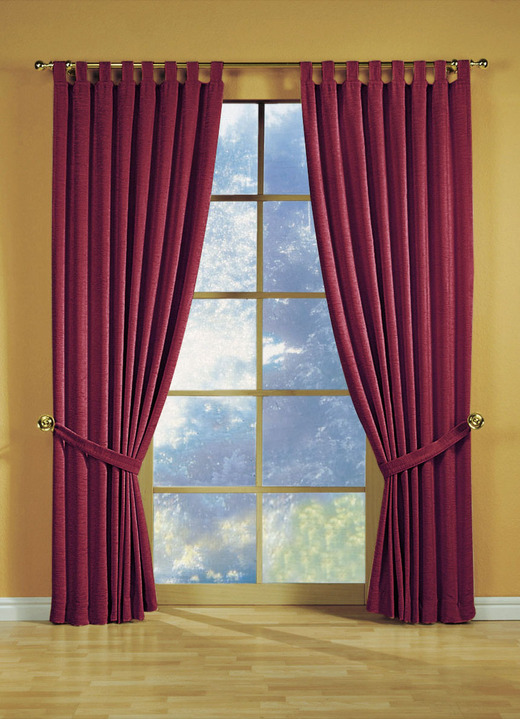 Klassisch - Fensterdekoration aus schwerer Thermo-Chenille-Qualität, in Größe 364 (H150xB135 cm) bis 464 (H245xB270 cm), in Farbe ROT, in Ausführung mit Schlaufen Ansicht 1