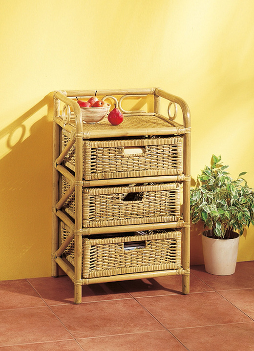 Regale & Schränke - Regal mit Gestell aus Rattan 4 Ausführungen, in Farbe HONIG, in Ausführung Mit 3 großen und 2 kleinen Schubladen Ansicht 1