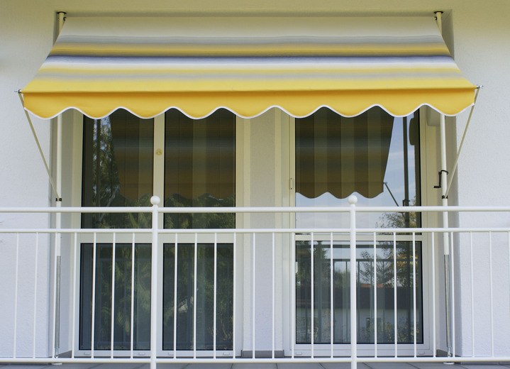 Sichtschutz & Sonnenschutz - Klemm-Markise mit innenliegendem Kettenantrieb, in Größe 150 (Breite 150 cm) bis 400 (Breite 400 cm), in Farbe GELB-GRAU Ansicht 1