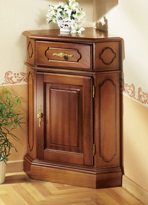Sideboards & Kommoden - Eck-Kommode mit eleganten, goldfarbenen Metallgriffen, in Farbe NUSSBAUM Ansicht 1