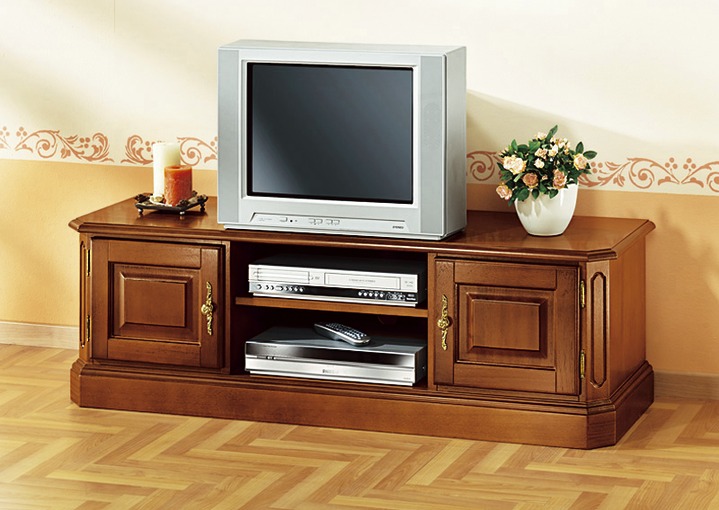 Hifi- &  TV-Möbel - TV-Longboard mit goldfarbenen Metallgriffen, in Farbe NUSSBAUM, in Ausführung Breite 140 cm Ansicht 1