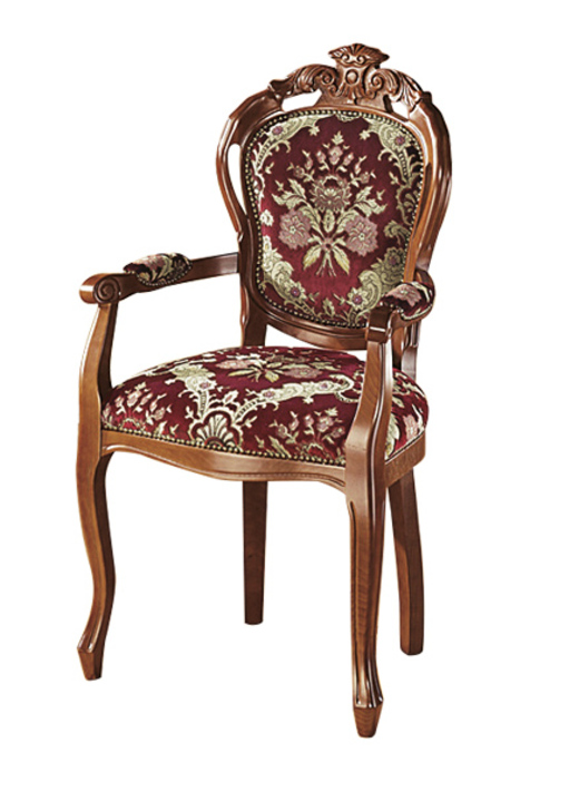Esszimmer - Esszimmer-Stühle oder Sessel in Nussbaum, in Farbe ROT GEMUSTERT, in Ausführung Sessel Ansicht 1