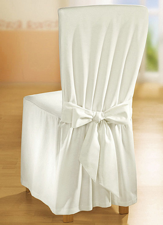 Sessel- & Sofaüberwürfe - Elegante Stuhlhusse mit Bindebändern, in Größe 106 (Stuhlhusse) bis 112 (Stuhlhusse, 2er-Set), in Farbe NATUR Ansicht 1