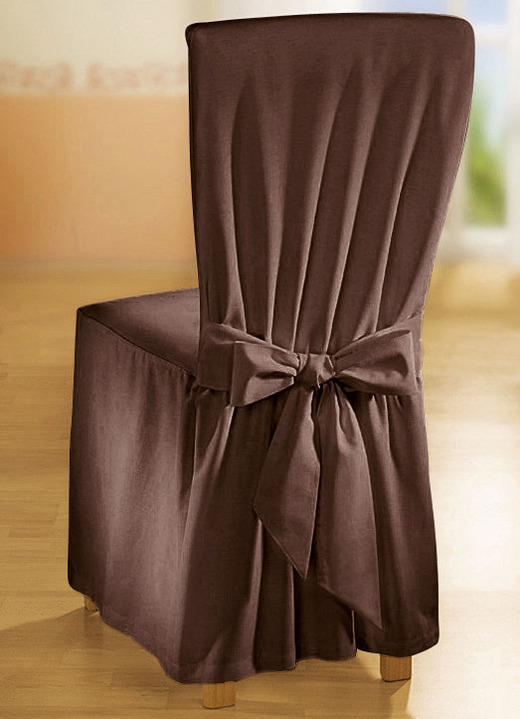 Sessel- & Sofaüberwürfe - Elegante Stuhlhusse mit Bindebändern, in Größe 106 (Stuhlhusse) bis 112 (Stuhlhusse, 2er-Set), in Farbe BRAUN Ansicht 1