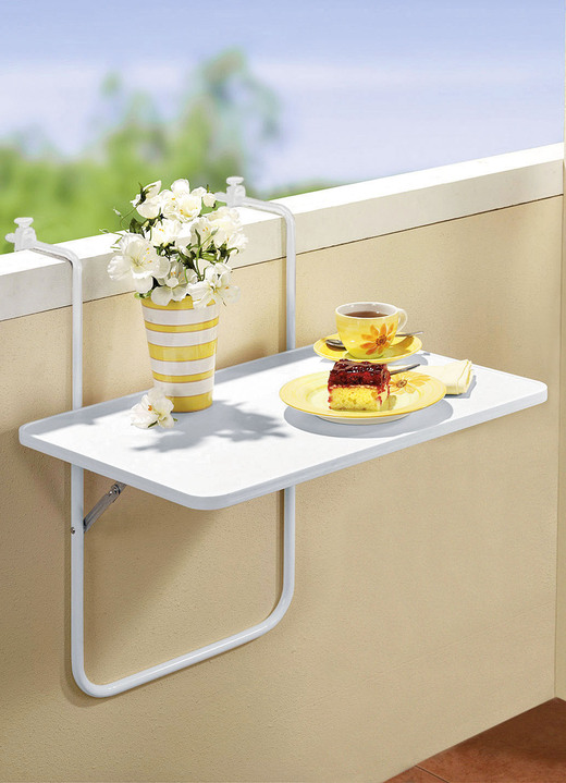 Gartenmöbel - Praktischer Balkon-Hängetisch, in Farbe WEISS Ansicht 1