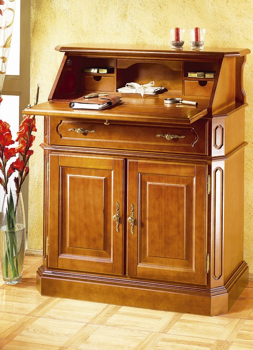 Büromöbel - Sekretär mit eleganten, goldfarbenen Metallgriffen, in Farbe KIRSCHBAUM Ansicht 1
