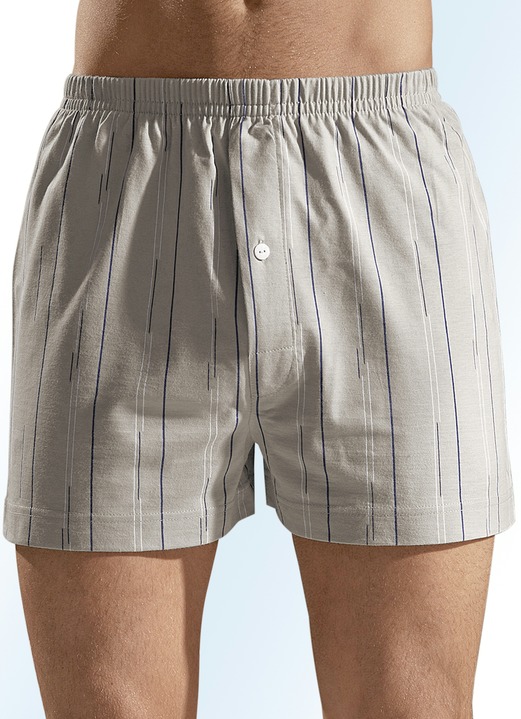Unterwäsche - Viererpack Boxershorts, mit Eingriff, uni gestreift, in Größe 005 bis 016, in Farbe 2X KITT-BUNT, 2X STAHLBLAU-BUNT Ansicht 1