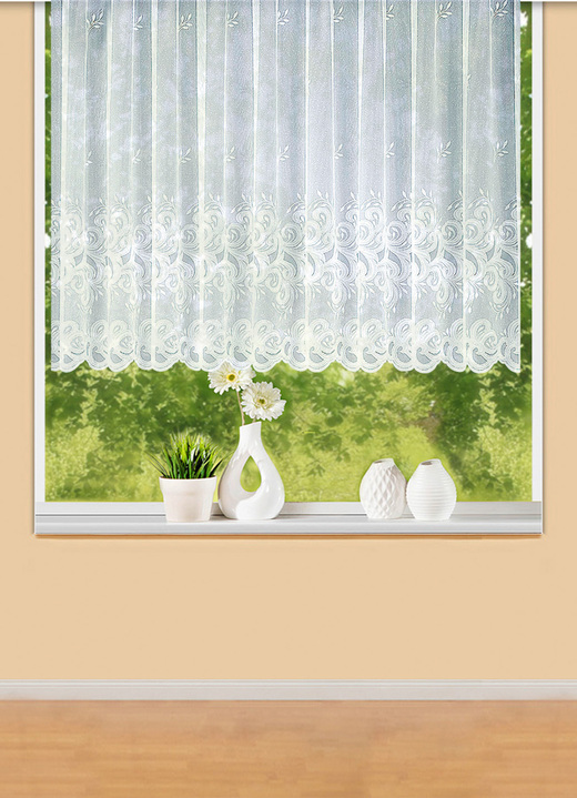 Klassisch - Blumenfenster-Store mit Universalschienenband, in Größe 136 (Blumenfenster-Store, 100x300 cm) bis 174 (Blumenfenster-Store, 160x600 cm), in Farbe WEISS Ansicht 1