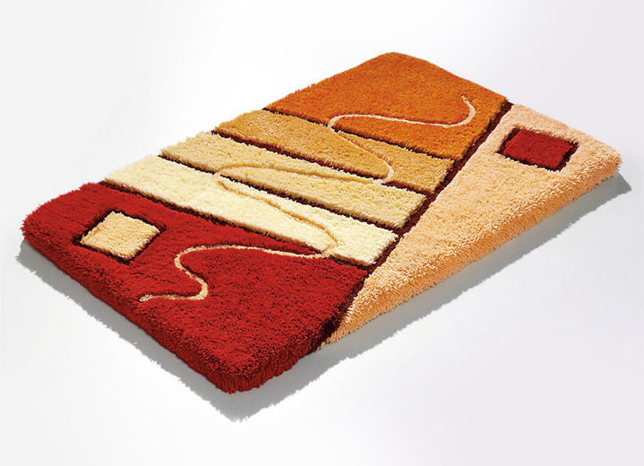 Badgarnituren - Handgearbeitete Badgarnitur in harmonischen Farbtönen, in Größe 100 (Vorleger halbrund, 50/ 80 cm) bis 112 (WC-Deckelbezug, 47/ 50 cm), in Farbe ORANGE Ansicht 1
