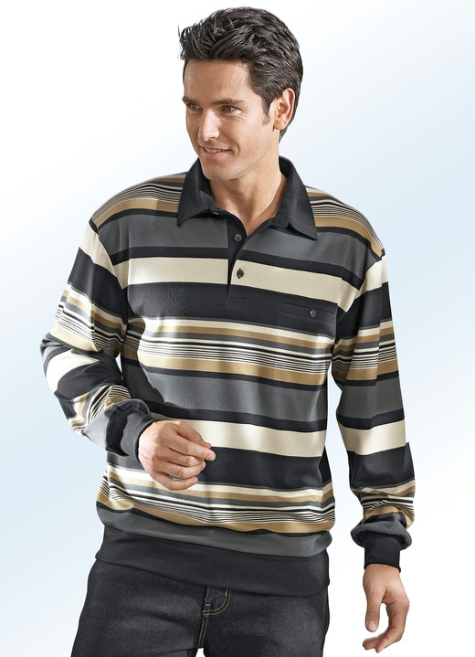 Hemden, Pullover & Shirts - Poloshirt in 3 Farben, in Größe 046 bis 062, in Farbe SCHWARZ-BEIGE-CAMEL-GRAU Ansicht 1