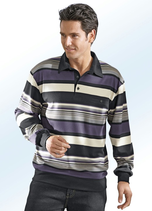 Hemden, Pullover & Shirts - Poloshirt in 3 Farben, in Größe 046 bis 062, in Farbe AUBERGINE-SCHWARZ-GRAU-BEIGE Ansicht 1