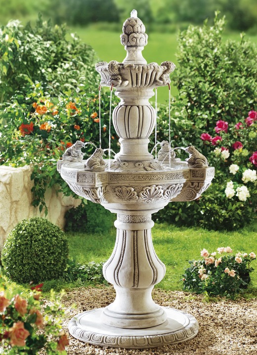 Gartendekoration - In Handarbeit gefertigter Brunnen aus Steinguss , in Farbe STEINGRAU