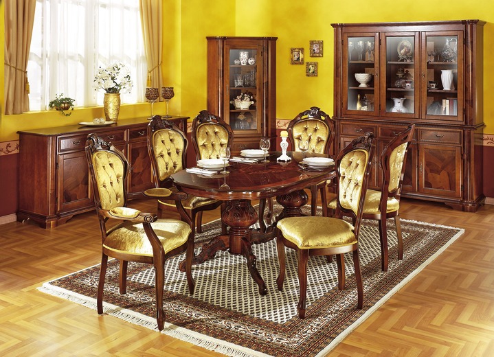 Esszimmer - Esszimmer-Möbel mit Wurzelholzfurnier, in Farbe NUSSBAUM, in Ausführung Anrichte, 4-türig Ansicht 1
