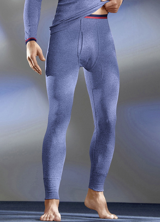 Unterwäsche - Permatherm Zweierpack Unterhosen, lang, Winterwäsche, in Größe 004 bis 009, in Farbe 1X JEANSBLAU MELIERT, 1X ANTHRAZIT MELIERT Ansicht 1