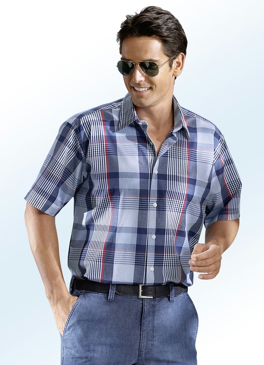 Hemden, Pullover & Shirts - Kariertes Hemd mit Rückenpasse, in Größe 3XL (47/48) bis XXL (45/46), in Farbe MARINE-BLAU-WEINROT-WEISS KARIERT