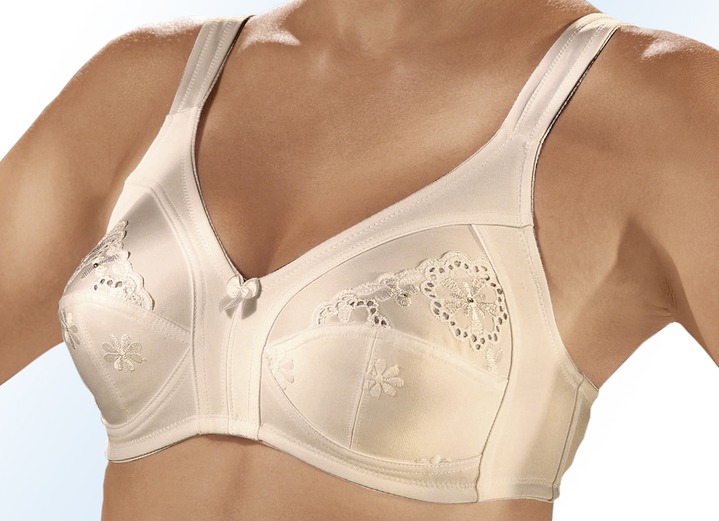 Soft-BH - Sassa Zweierpack BH mit Lochstickerei in den Obercups, in Größe 080 bis 120, in Cup B, in Farbe 1X PUDER, 1X WEISS Ansicht 1