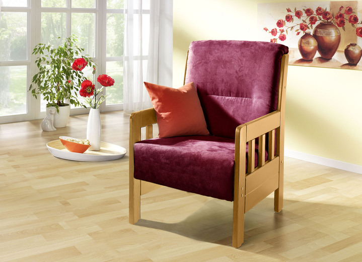 Polstermöbel - Sessel aus massiver Kiefer, in Farbe BORDEAUX, in Ausführung Sessel Ansicht 1