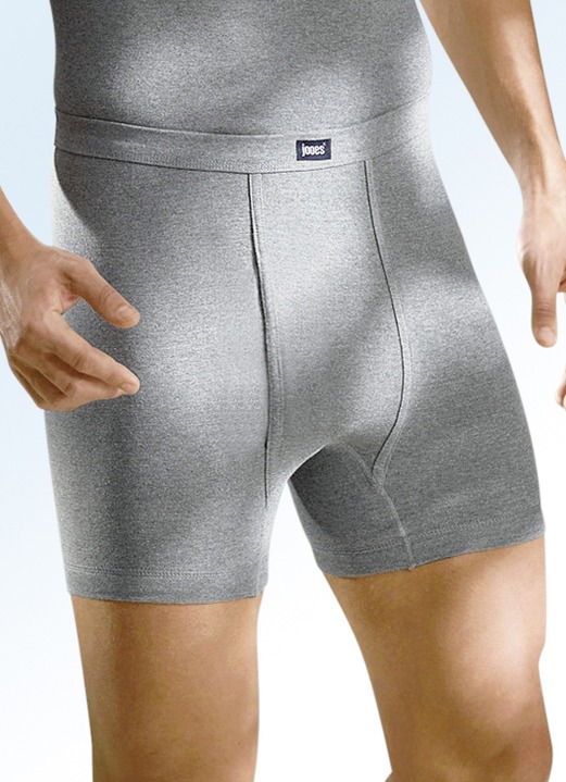 Unterwäsche - Viererpack Unterhosen aus Feinripp mit Eingriff, in Größe 005 bis 013, in Farbe 2X STEINGRAU MELIERT, 2X JEANSBLAU MELIERT Ansicht 1
