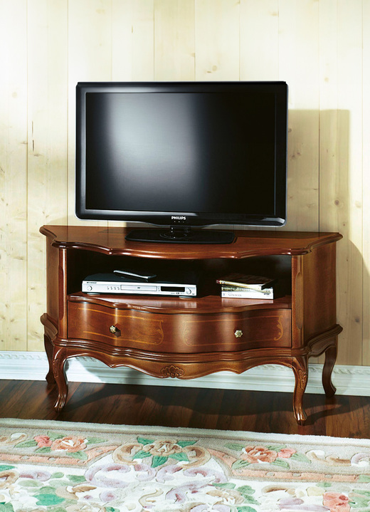Hifi- &  TV-Möbel - TV-Longboard mit Schnitzereiverzierungen und Intarsien, in Farbe NUSSBAUM Ansicht 1
