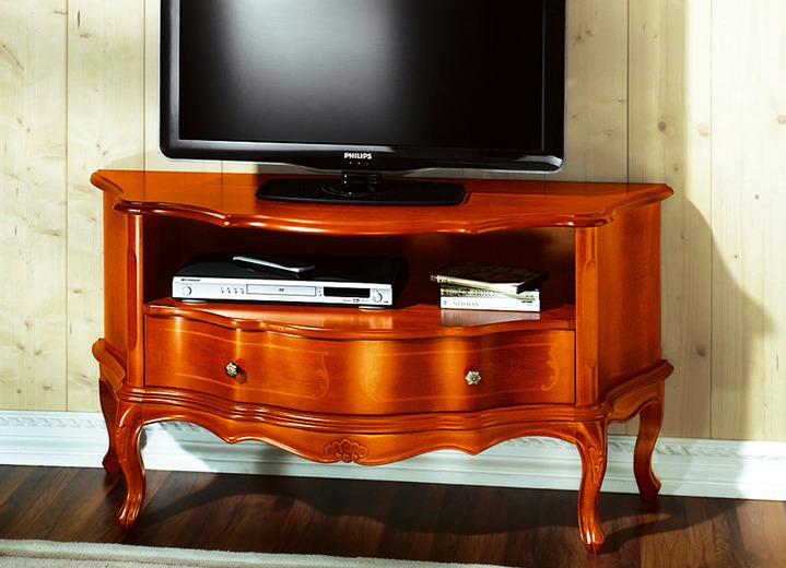 Hifi- &  TV-Möbel - TV-Longboard mit Schnitzereiverzierungen und Intarsien, in Farbe KIRSCHBAUM Ansicht 1