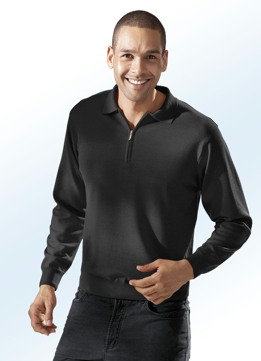 Hemden, Pullover & Shirts - Tragangenehmer Polopullover in 4 Farben, in Größe 046 bis 062, in Farbe SCHWARZ Ansicht 1