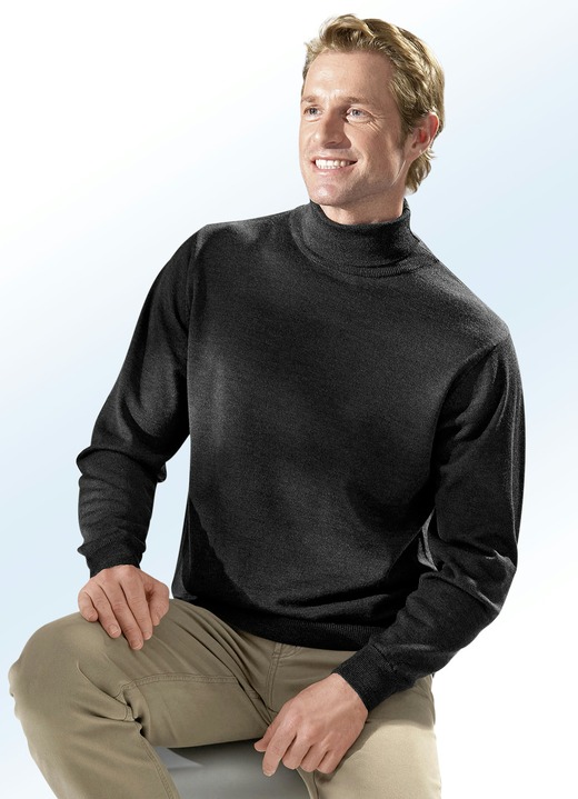 Hemden, Pullover & Shirts - Rollkragenpullover in 3 Farben mit Rippenstrick-Abschlüssen, in Größe 046 bis 062, in Farbe SCHWARZ Ansicht 1
