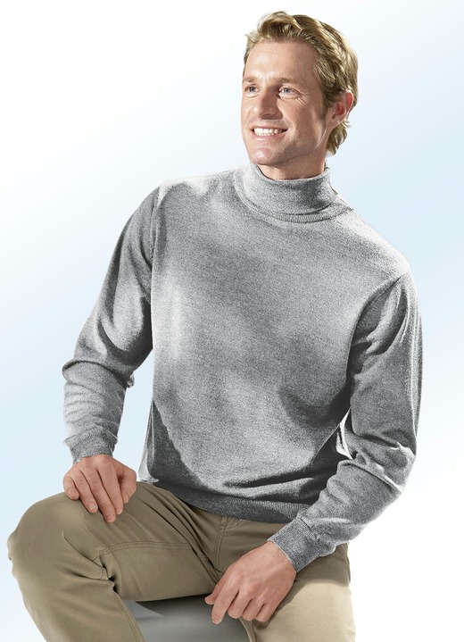 Hemden, Pullover & Shirts - Rollkragenpullover in 3 Farben mit Rippenstrick-Abschlüssen, in Größe 046 bis 062, in Farbe SILBERGRAU MELIERT Ansicht 1