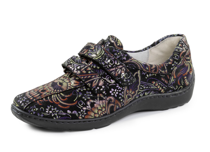Komfortschuhe - Waldläufer Klettschuh mit handangenähter Sohle, in Größe 3 1/2 bis 8, in Farbe SCHWARZ-BUNT Ansicht 1