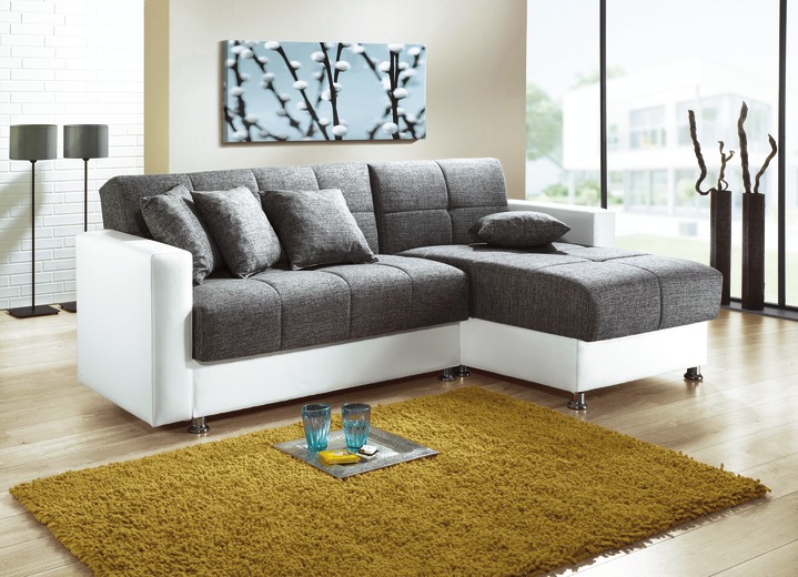 Funktions-Polstermöbel - Polstermöbel mit Bettfunktion, in Farbe WEISS-GRAU, in Ausführung Polsterecke Ansicht 1