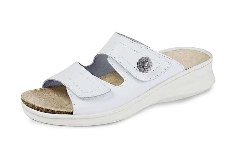 Komfortschuhe - Bequeme Pantoletten, mit herausnehmbarem Fußbett, in Größe 036 bis 042, in Farbe WEISS Ansicht 1