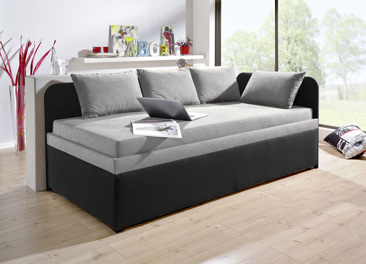 Schlafsofas - Studioliege mit beidseitig montierbarer Kopf- und Seitenblende, in Farbe SCHWARZ-HELLGRAU, in Ausführung ohne Kissen Ansicht 1