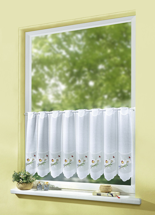 Landhaus & Küche - Kurzstore mit hübschen Margeriten-Motiven , in Größe 788 (H45xB 98 cm) bis 858 (H60xB155 cm), in Farbe WEISS Ansicht 1
