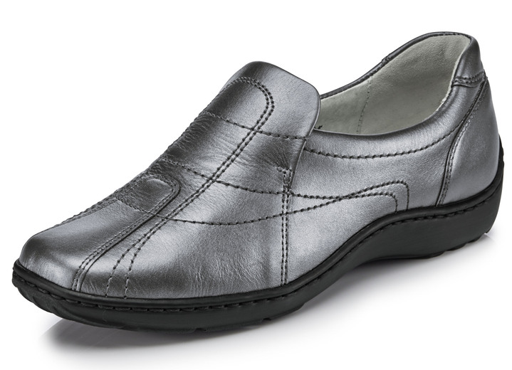 Komfortschuhe - Waldläufer Slipper mit edlem Metallic-Schimmer, in Größe 4 bis 8 1/2, in Farbe ALTSILBER Ansicht 1