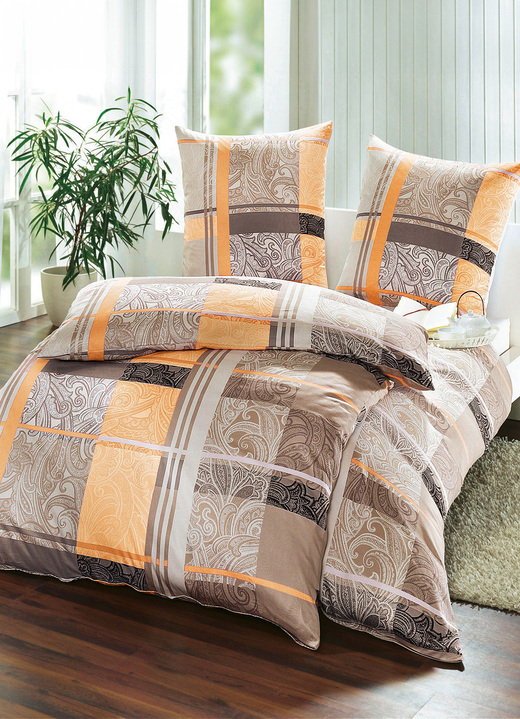 Bettwäschegarnituren - Satin Bettwäsche-Garnitur, in Größe 111 (40x80 cm + 135x200 cm) bis 312 (2x 80x80 cm + 1x 200x200 cm), in Farbe APRICOT Ansicht 1