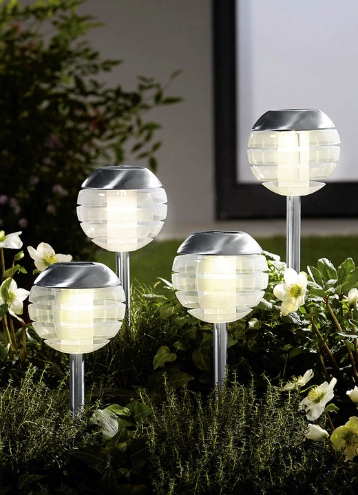 Gartenbeleuchtung - 4er-Set Solarleuchte mit Softone-LED, in Farbe EDELSTAHL