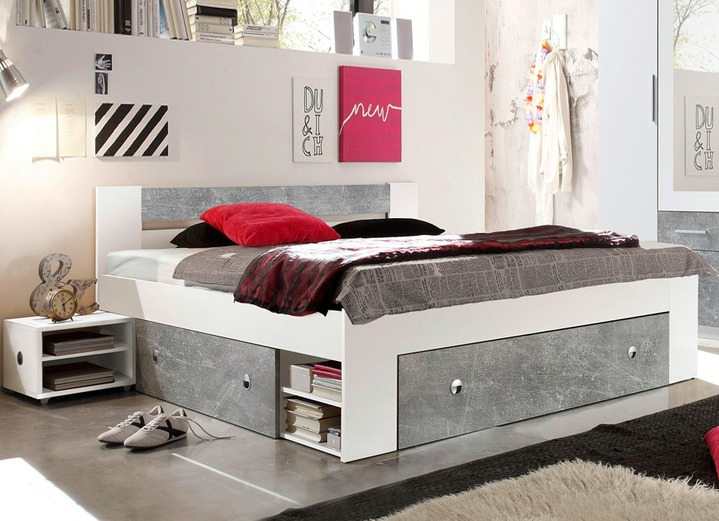 - Praktisches Futonbett in Beton-Weiß, in Farbe BETON-WEISS, in Ausführung Ohne Rollrost und Matratze