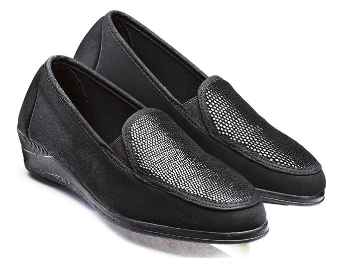 Komfortschuhe - Bequem- Mokassin in eleganter Krokooptik, in Größe 036 bis 042, in Farbe SCHWARZ Ansicht 1