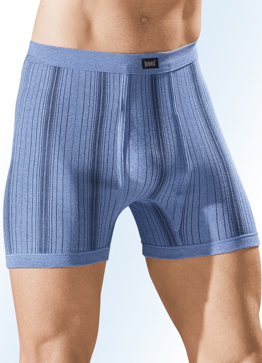 Unterwäsche - Viererpack Unterhosen aus Feinripp mit Eingriff, in Größe 005 bis 014, in Farbe 2X JEANSBLAU MELIERT, 2X HELLGRAU MELIERT