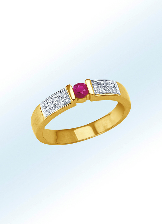 mit Edelsteinen - Damenring mit Diamanten und echtem Rubin, in Größe 160 bis 220, in Farbe