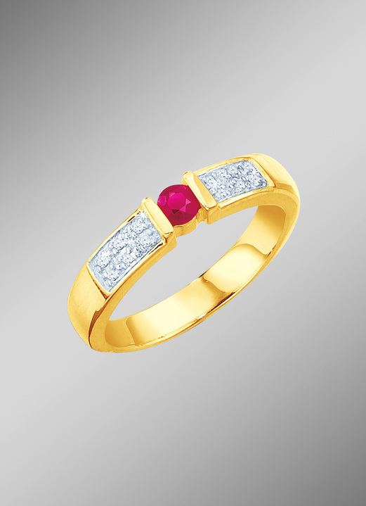 mit Edelsteinen - Damenring mit Diamanten und echtem Rubin, in Größe 160 bis 220, in Farbe
